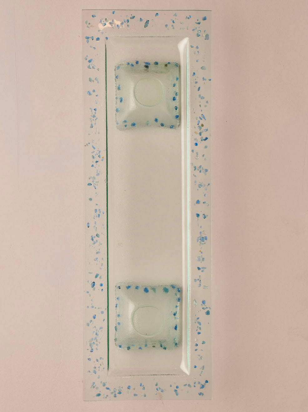 Clear & Blue glass strips Serving tray with 2 glass stands