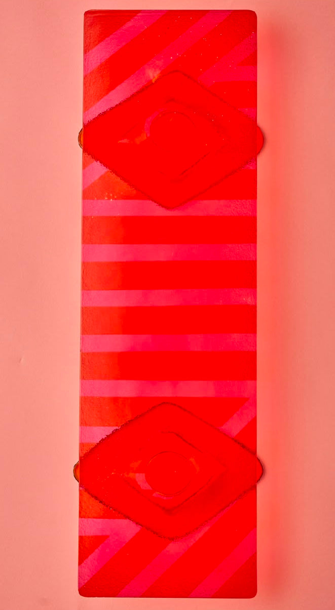 Pink &amp; Orange Serving tray with 2 glass stands