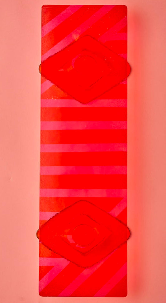 Pink &amp; Orange Serving tray with 2 glass stands