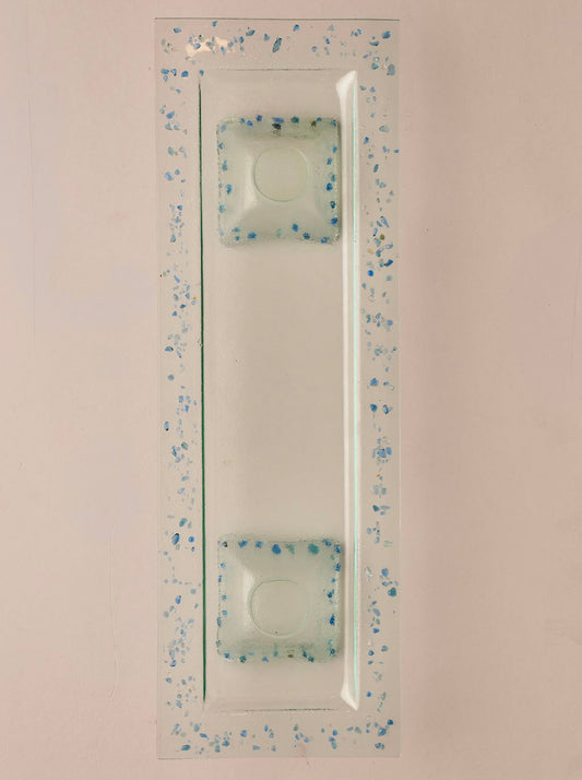 Clear & Blue glass strips Serving tray with 2 glass stands